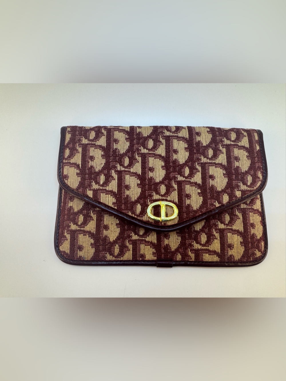 Christian Dior Vintage Oblique Wallet On Chain Burgundy Bordeaux Monogram AUTH - Picture 12 of 13